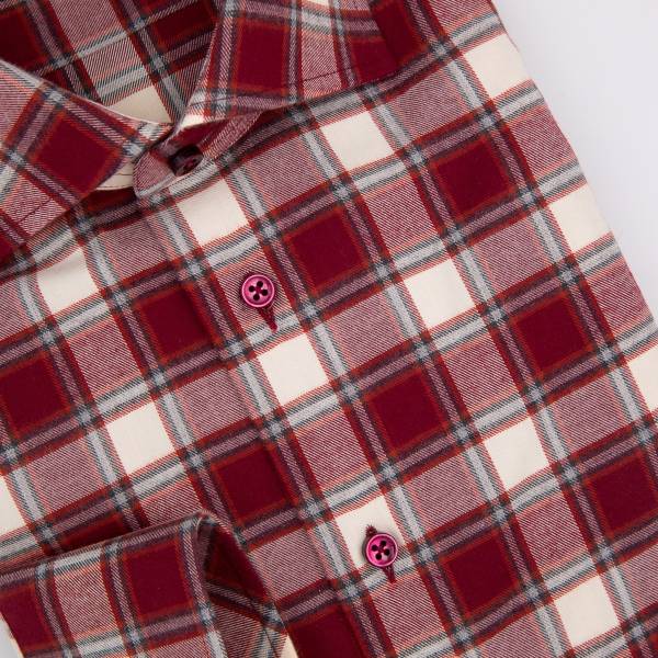Chemise en coton à carreaux bordeaux écru light grey
