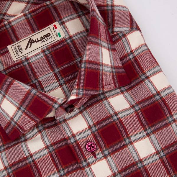 Chemise en coton à carreaux bordeaux écru light grey