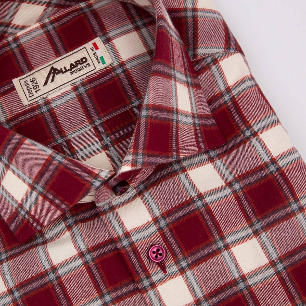 Chemise en coton à carreaux bordeaux écru light grey