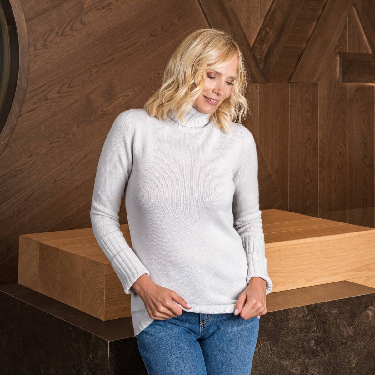 Pull col roulé en cachemire light grey