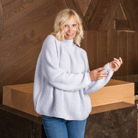 Pull cachemire maille anglaise ciel