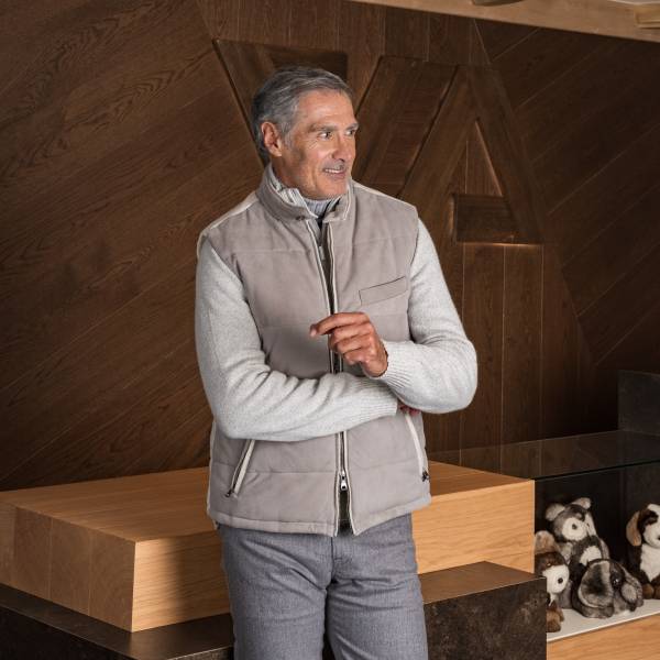 Body-warmer molletonné bi-matière marbre écru