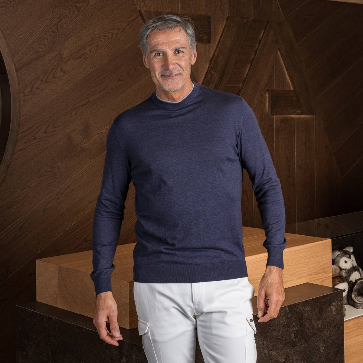 Pull double col navy souris