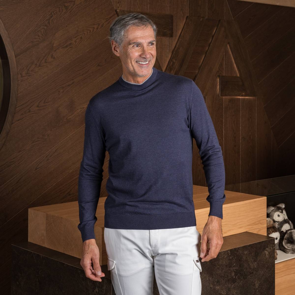 Pull double col navy souris