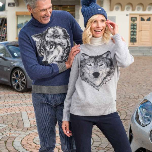 Pull col roulé loup en cashmere gris écru