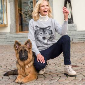 Pull col roulé loup en cashmere gris écru