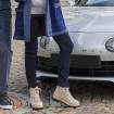Pantalon stretch en cuir d'agneau marine