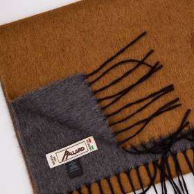 Echarpe bicolore en soie et cashmere camel gris