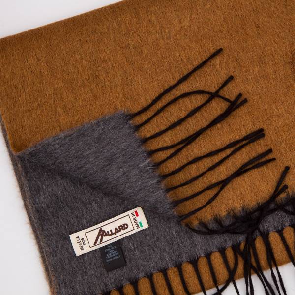 Echarpe bicolore en soie et cashmere camel gris