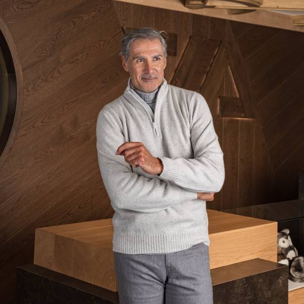 Pull zippé en cashmere mouliné perle neige light grey