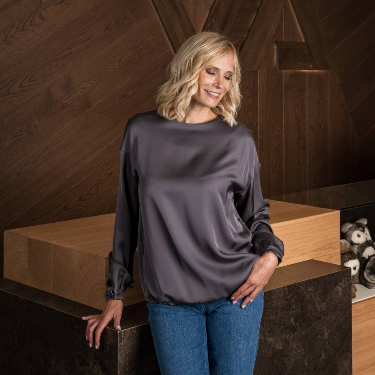 Blouse col rond graphite