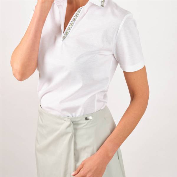 Polo broderie anglaise col galon blanc . .