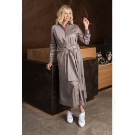 Robe longue ceinturée en coton taupe