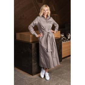 Robe longue ceinturée en coton taupe