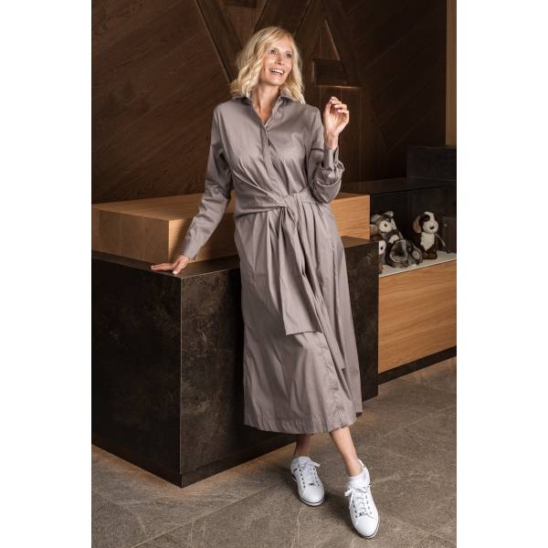 Robe longue ceinturée en coton taupe