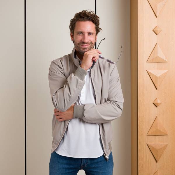 Blouson nylon reversible zippé grège bleu acier