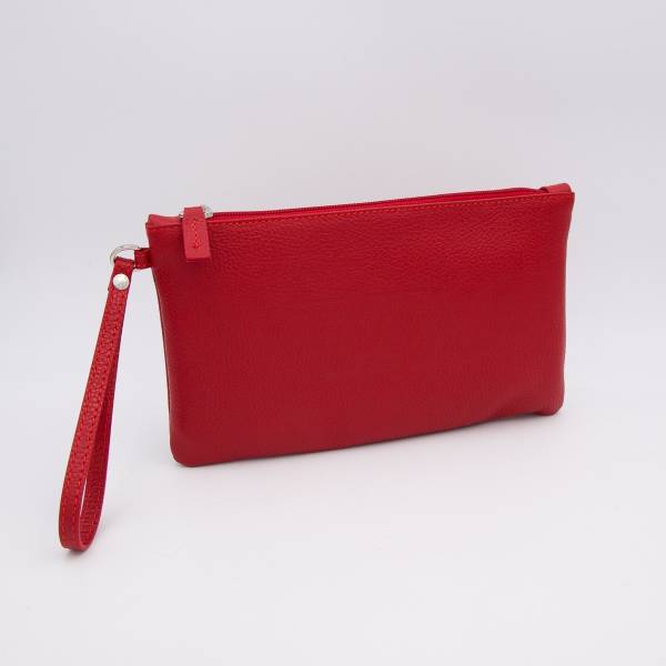 Pochette à main en cuir grainé rouge rouge