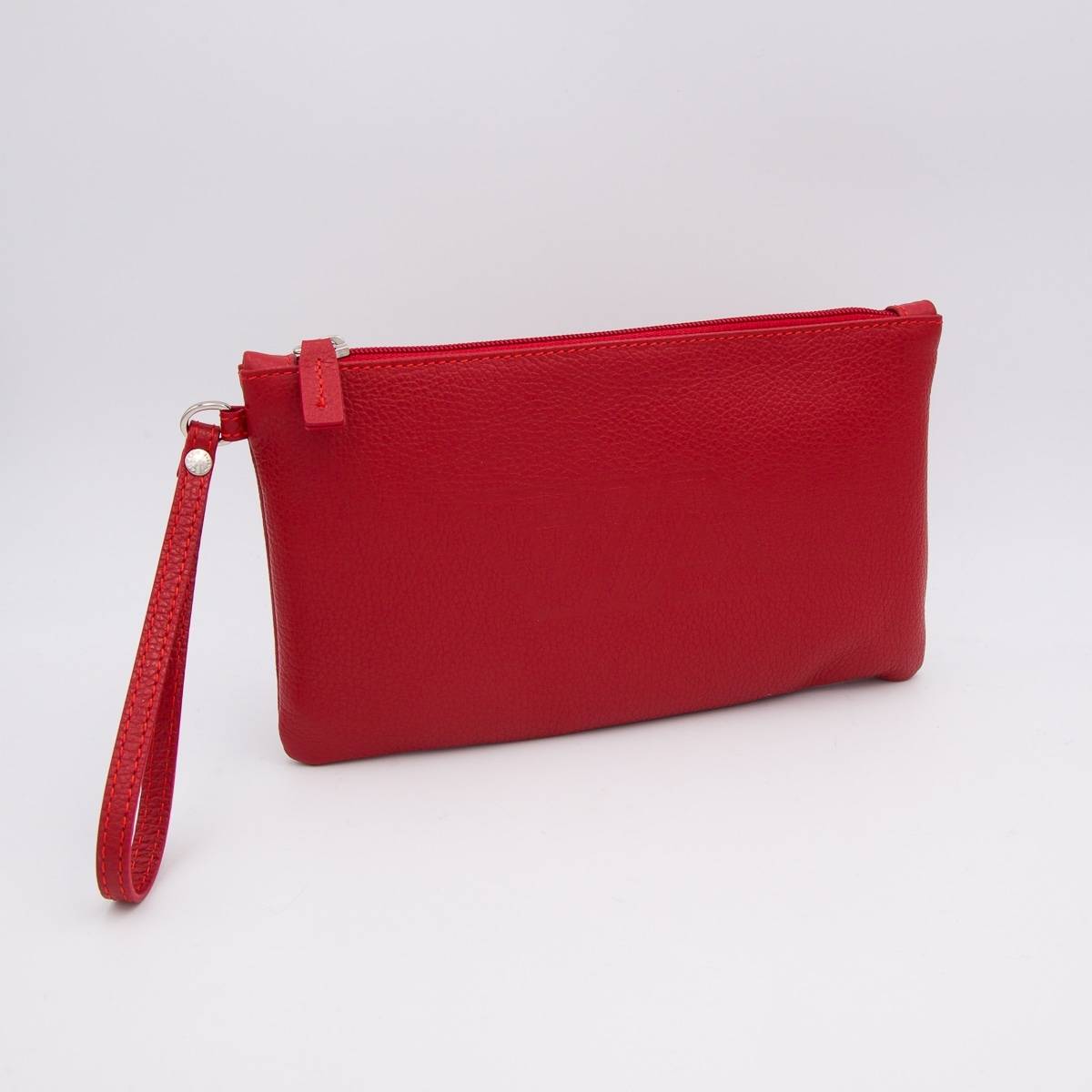 Pochette à main en cuir grainé rouge rouge