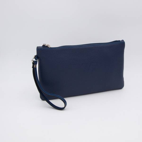 Pochette à main en cuir grainé navy navy