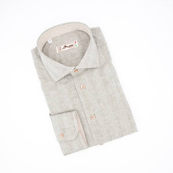 Chemise en lin et coton chevron kaki grège .