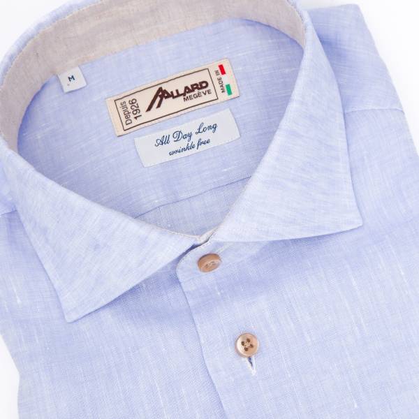 Chemise lin uni "wrinkle free" ciel beige .