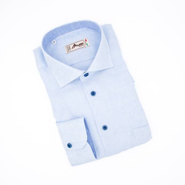 Chemise lin rayures chevron ton/ton ciel jeans