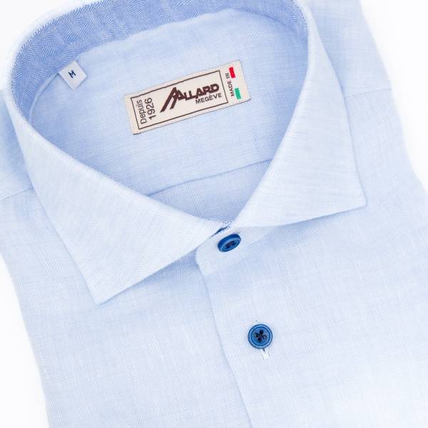 Chemise lin rayures chevron ton/ton ciel jeans