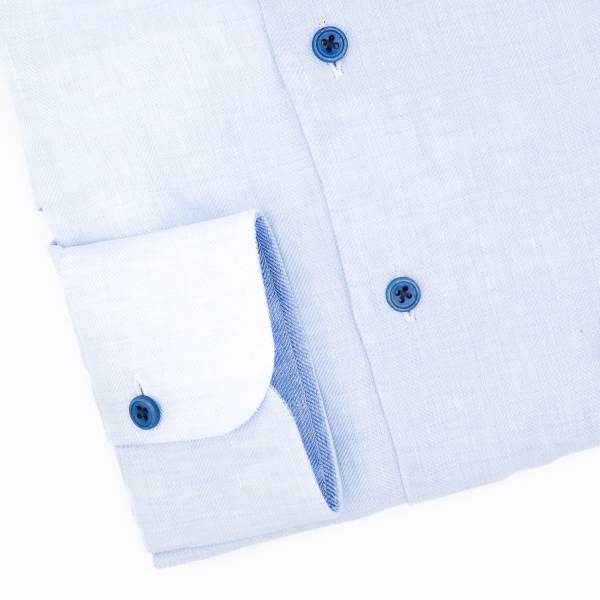 Chemise lin rayures chevron ton/ton ciel jeans