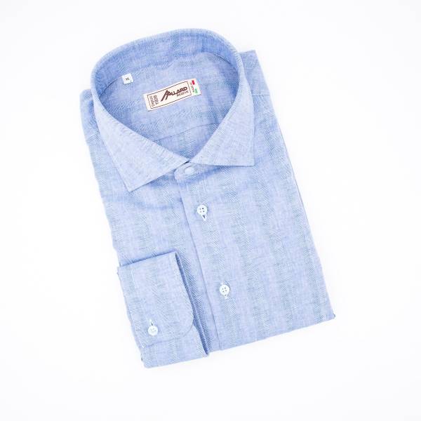 Chemise en lin et coton chevron jeans . .