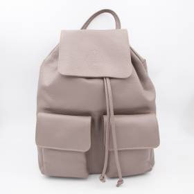Sac à dos cuir avec poches à rabats taupe