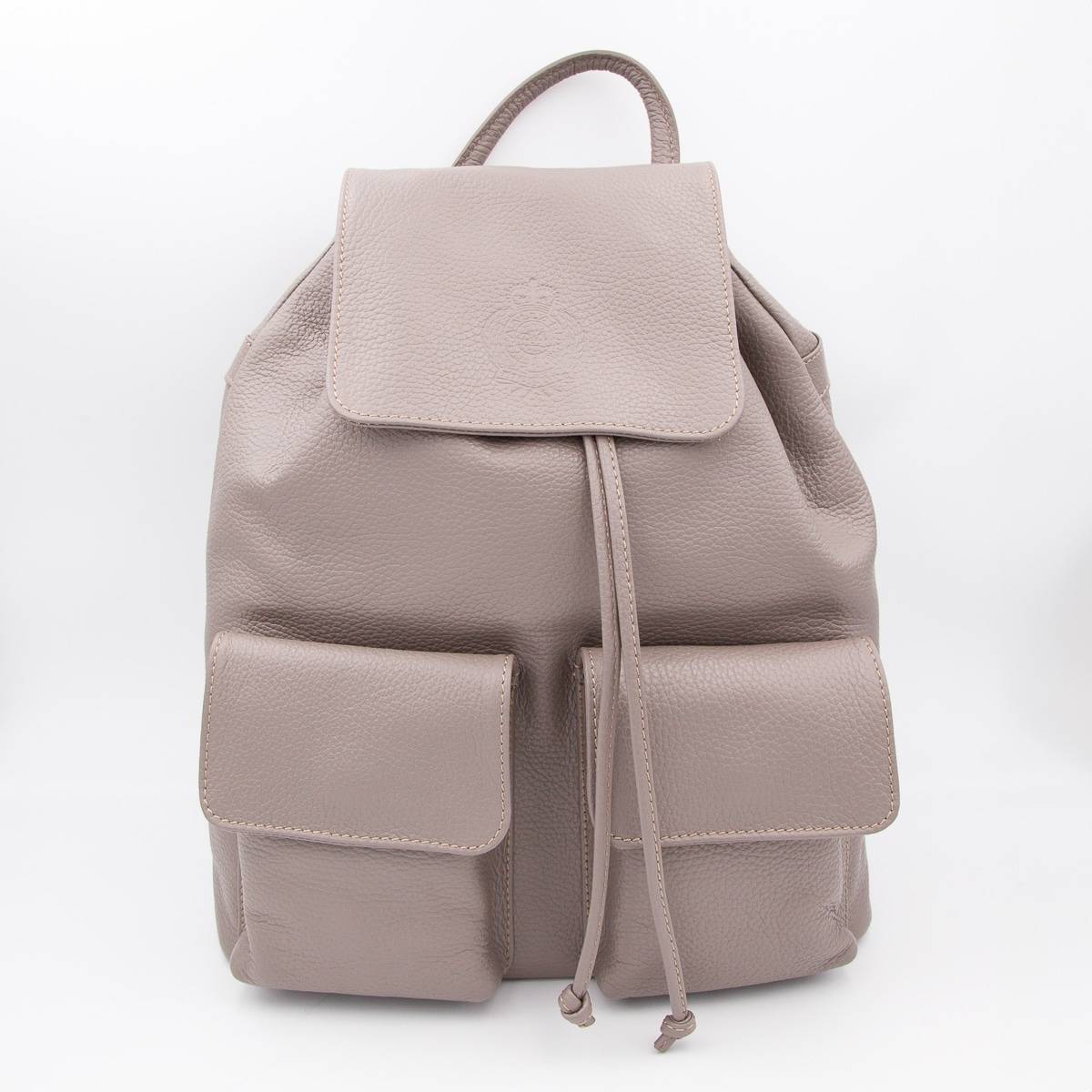Sac à dos cuir avec poches à rabats taupe