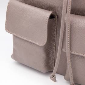 Sac à dos cuir avec poches à rabats taupe