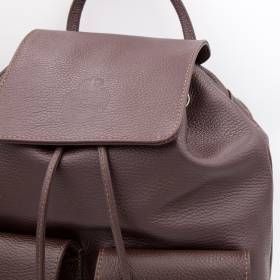Sac à dos cuir avec poches à rabats ebène