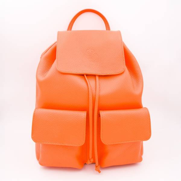 Sac à dos cuir avec poches à rabats orange