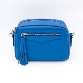 Sac bandoulière en cuir pompon bleuet bleuet .