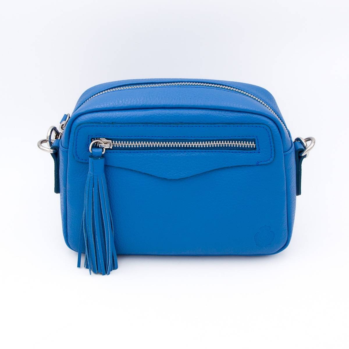 Sac bandoulière en cuir pompon bleuet bleuet .