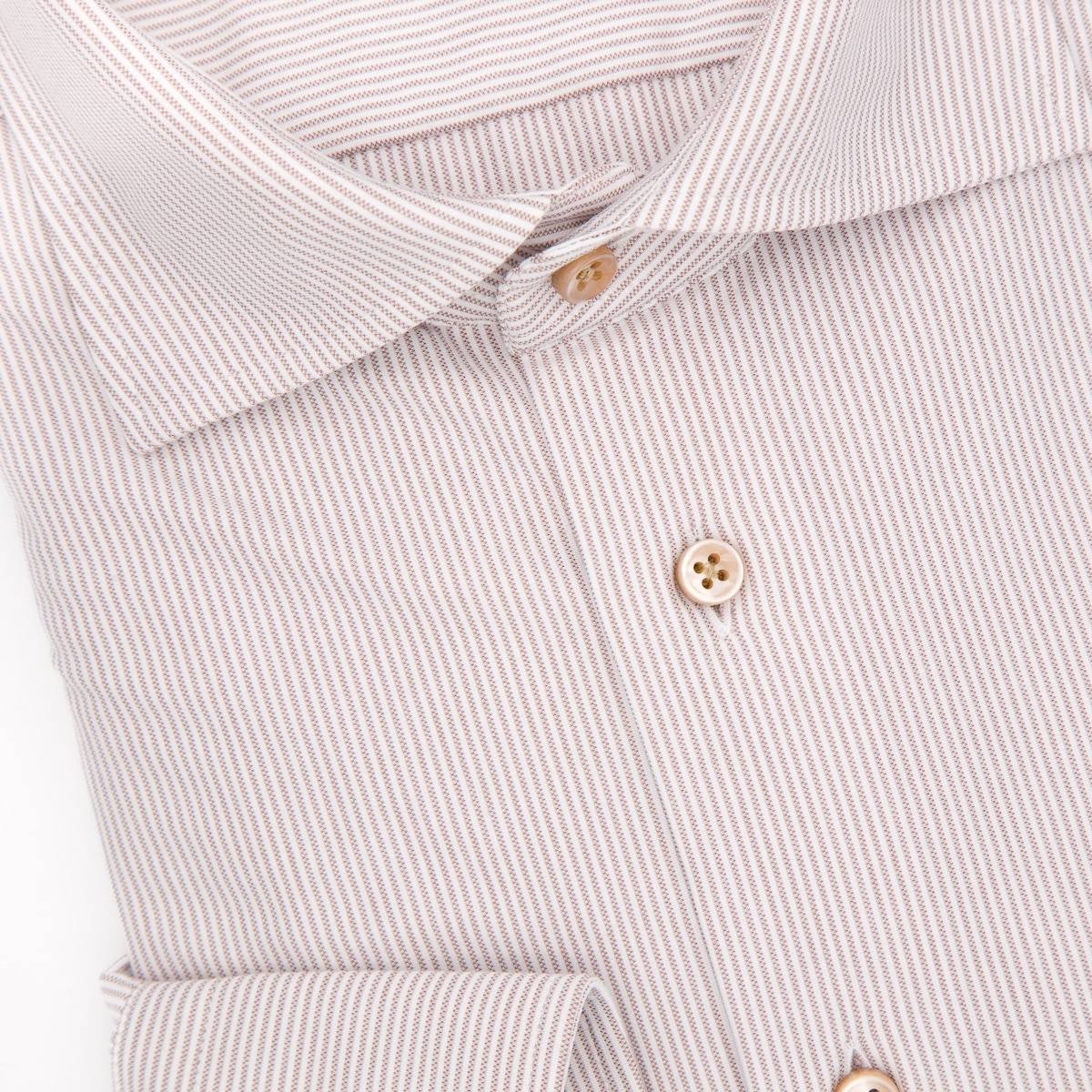 Chemise rayée en coton extensible blanc beige