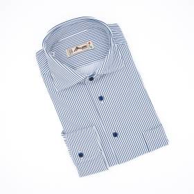 Chemise stretch à rayures avec poche blanc marine