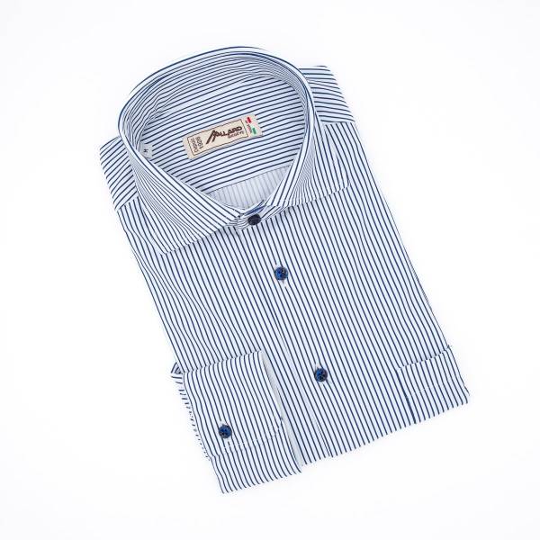 Chemise stretch à rayures avec poche blanc marine