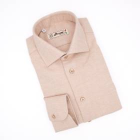 Chemise en coton et laine chevron beige