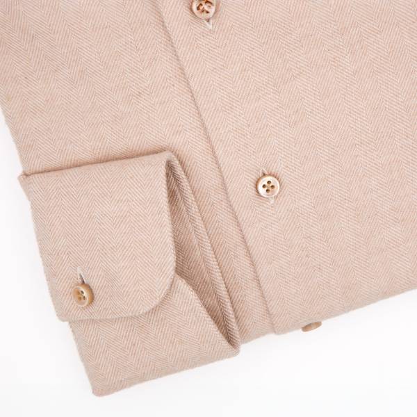 Chemise en coton et laine chevron beige