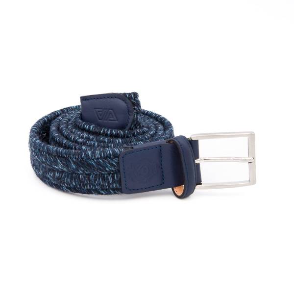 Ceinture tressée élastique en lainage marine jeans bleu