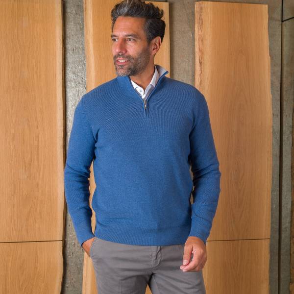 Pull col zip en coton et cashmere jeans souris