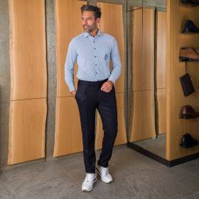 Pantalon à pinces tissu laine/cashmere marine