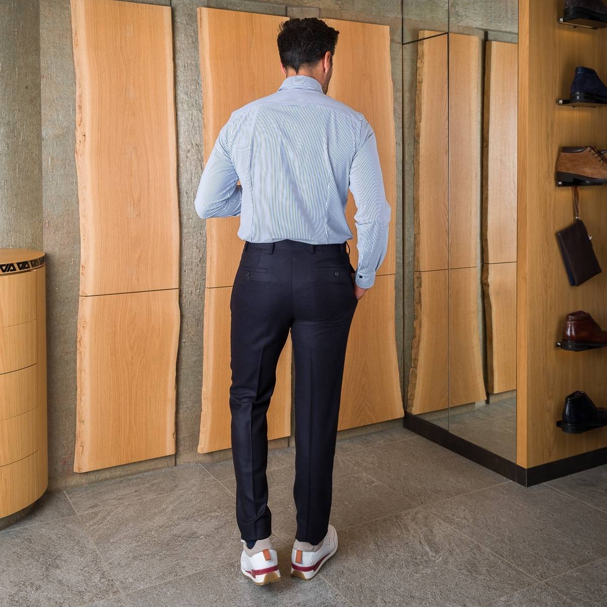 Pantalon à pinces tissu laine/cashmere marine