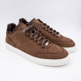 Baskets basses suède doublées mouton brun dark brown