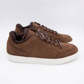 Baskets basses suède doublées mouton brun dark brown