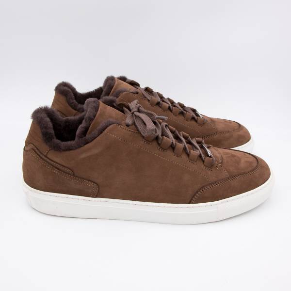 Baskets basses suède doublées mouton brun dark brown