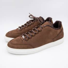 Baskets basses suède doublées mouton brun dark brown