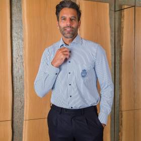 Chemise stretch à rayures avec poche blanc marine